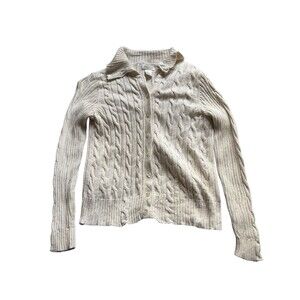 Studio Works Cream Button Down Collared Sweater Petite Size PM